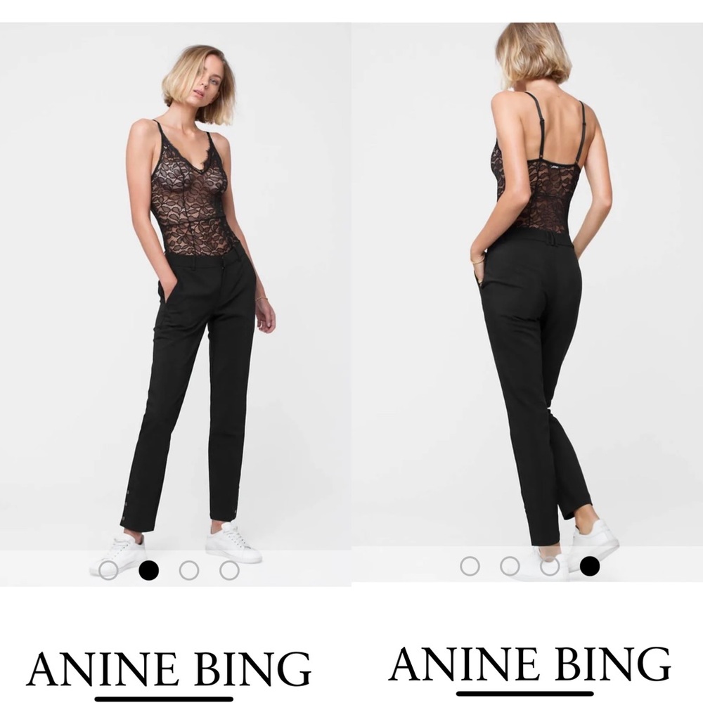 ANINE BING sleek tuxedo trousers slim leg ankle snap closure dress pants fits m